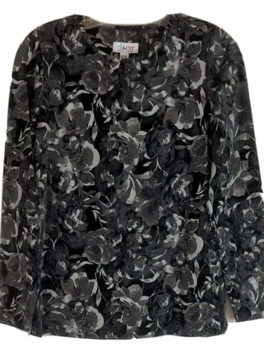 Denim & Co. Printed Floral Perfect Jersey Long Sleeve Top Fall Gray New 3X